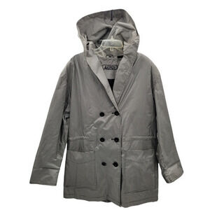 HP Vintage 90s Aeros‎ Black White Gingham Drawstring Waist Hooded Raincoat